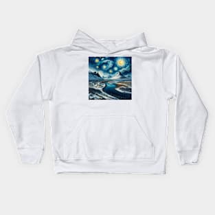 Kirkjufell, Iceland, in the style of Vincent van Gogh's Starry Night Kids Hoodie